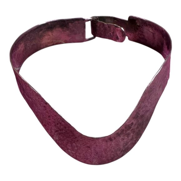 Handcrafted Hammered Silver Sterling Bracelet MCM Modernist Wave Cuff Wide - Picture 3 of 7